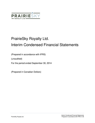 Miniature PrairieSky Royalty
 Rapport trimestriel 2014-q3
