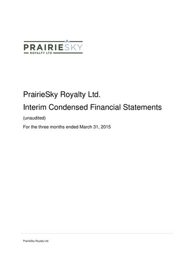 Miniature PrairieSky Royalty
 Rapport trimestriel 2015-q1