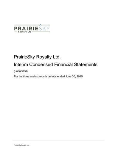 Miniature PrairieSky Royalty
 Rapport trimestriel 2015-q2