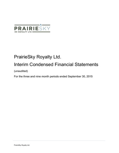 Miniature PrairieSky Royalty
 Rapport trimestriel 2015-q3