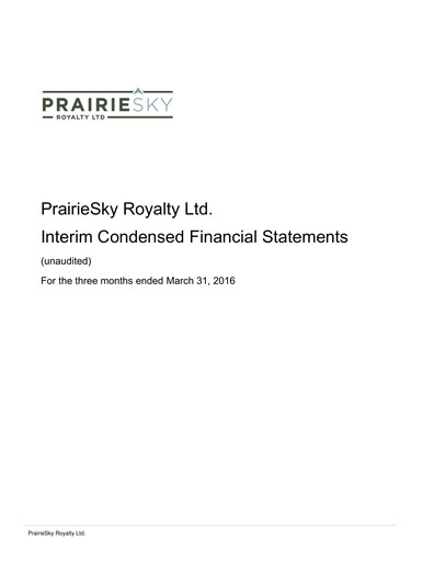 Miniature PrairieSky Royalty
 Rapport trimestriel 2016-q1