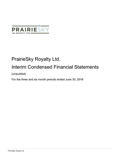 Miniature PrairieSky Royalty
 Rapport trimestriel 2016-q2