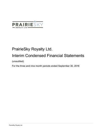 Miniature PrairieSky Royalty
 Rapport trimestriel 2016-q3