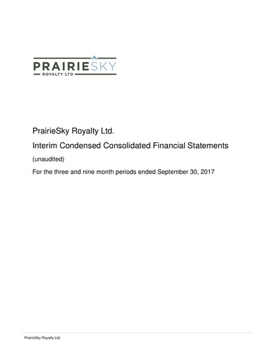 Miniature PrairieSky Royalty
 Rapport trimestriel 2017-q3