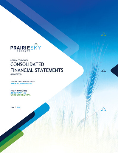 Miniature PrairieSky Royalty
 Rapport trimestriel 2024-q1