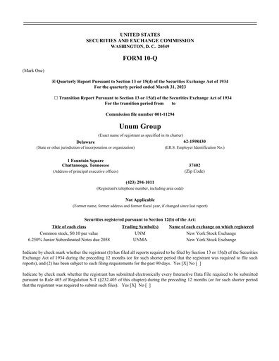 Thumbnail Unum Quarterly Report 2023-q1