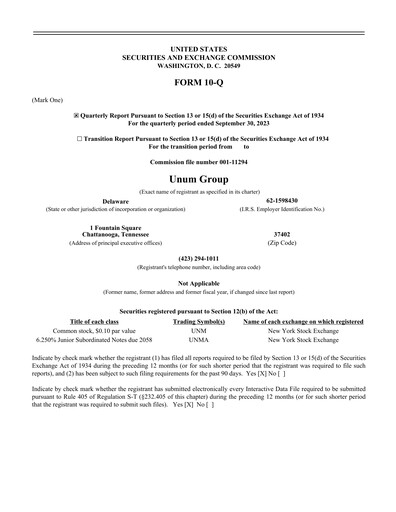 Thumbnail Unum Quarterly Report 2023-q3