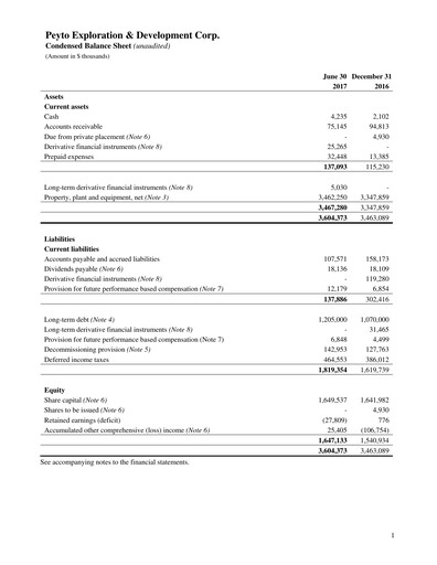 Thumbnail Peyto Exploration & Development Financial Statement 2017-q2