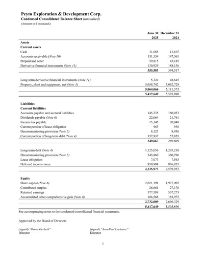 Thumbnail Peyto Exploration & Development Financial Statement 2025-q2