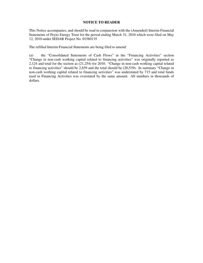 Thumbnail Peyto Exploration & Development Quarterly Report 2010-q1
