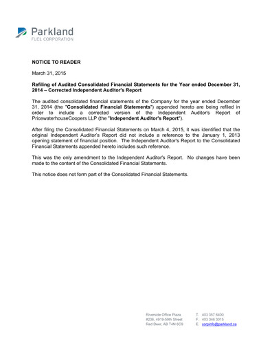 Thumbnail Parkland Corp Financial Statement 2014