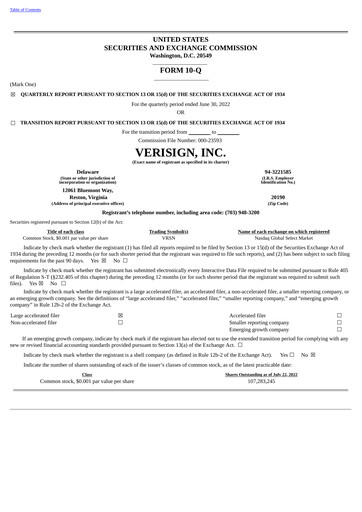 Miniature VeriSign Rapport trimestriel 2022-q2