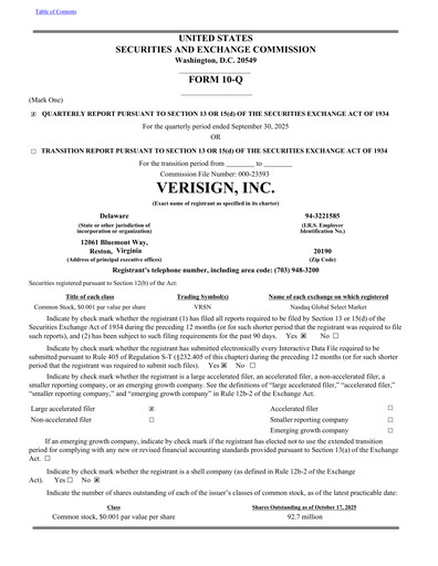 Miniature VeriSign Rapport trimestriel 2025-q3