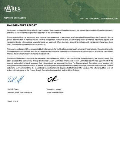 Miniature Parex Resources Bilan financier 2017