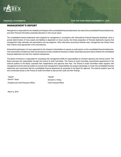 Miniature Parex Resources Bilan financier 2018