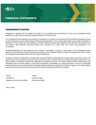 Miniature Parex Resources Bilan financier 2024