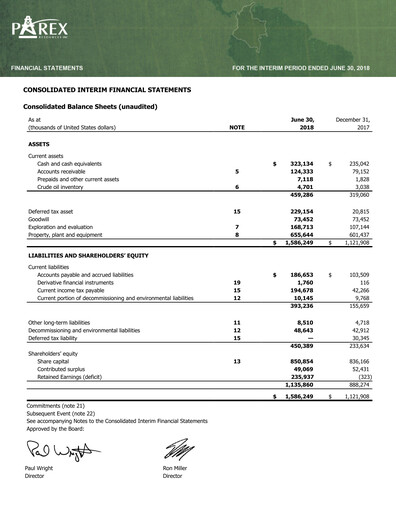 Vorschaubild Parex Resources Quartalsbericht 2018-q2