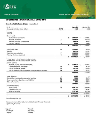 Vorschaubild Parex Resources Quartalsbericht 2019-q2