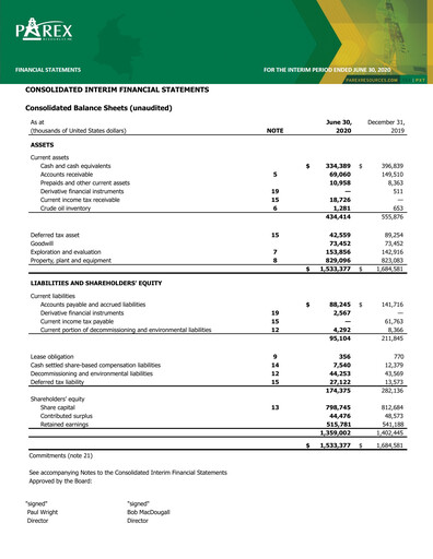 Vorschaubild Parex Resources Quartalsbericht 2020-q2