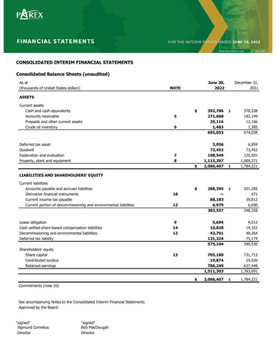Vorschaubild Parex Resources Quartalsbericht 2022-q2