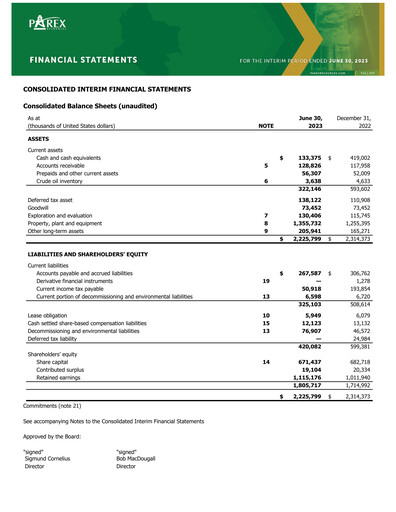 Vorschaubild Parex Resources Quartalsbericht 2023-q2