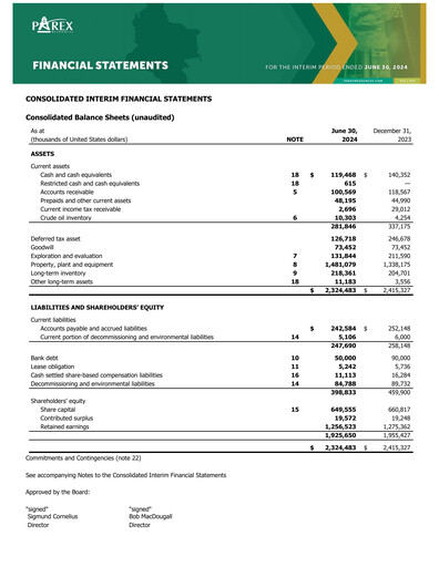 Vorschaubild Parex Resources Quartalsbericht 2024-q2