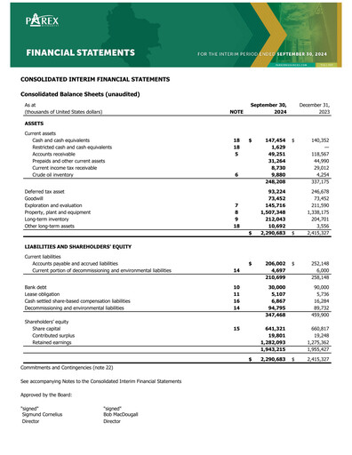 Vorschaubild Parex Resources Quartalsbericht 2024-q3