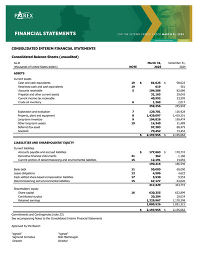 Vorschaubild Parex Resources Quartalsbericht 2025-q1