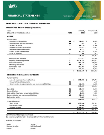 Vorschaubild Parex Resources Quartalsbericht 2025-q2
