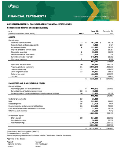 Miniature Parex Resources Rapport trimestriel 2026-q2