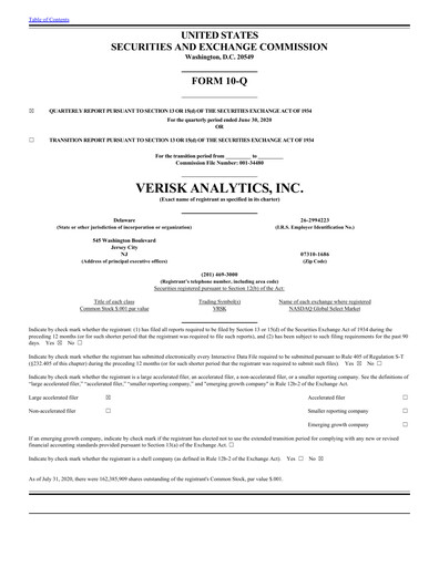 Thumbnail Verisk Analytics Quarterly Report 2020-q2