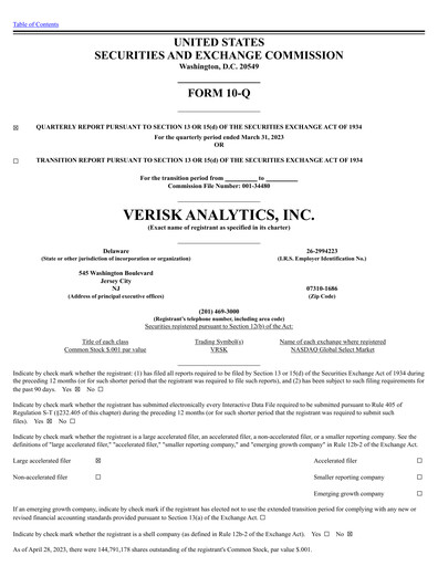 Thumbnail Verisk Analytics Quarterly Report 2023-q1