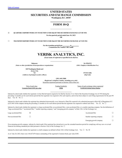 Thumbnail Verisk Analytics Quarterly Report 2023-q2