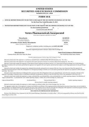 Vorschaubild Vertex Pharmaceuticals Jahresbericht 2013