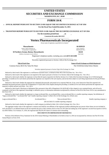 Vorschaubild Vertex Pharmaceuticals Jahresbericht 2015