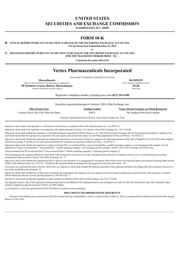 Vorschaubild Vertex Pharmaceuticals Jahresbericht 2023