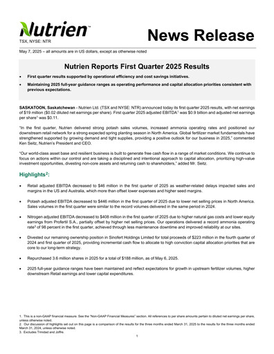 Thumbnail Nutrien Quarterly Report 2025-q1