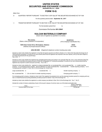 Thumbnail Vulcan Materials Quarterly Report 2017-q3