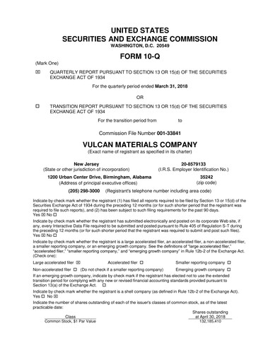 Thumbnail Vulcan Materials Quarterly Report 2018-q1