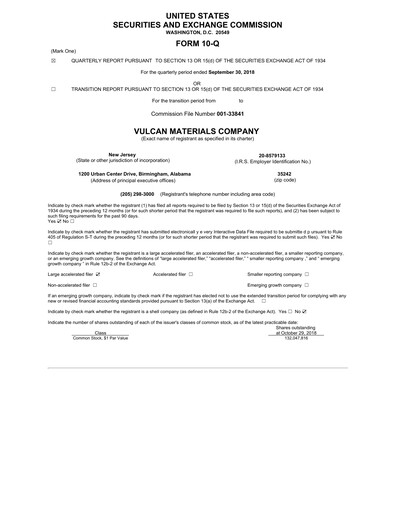 Thumbnail Vulcan Materials Quarterly Report 2018-q3