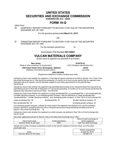 Thumbnail Vulcan Materials Quarterly Report 2019-q1