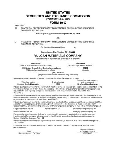 Thumbnail Vulcan Materials Quarterly Report 2019-q3