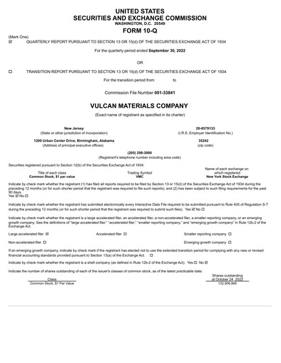 Thumbnail Vulcan Materials Quarterly Report 2022-q3