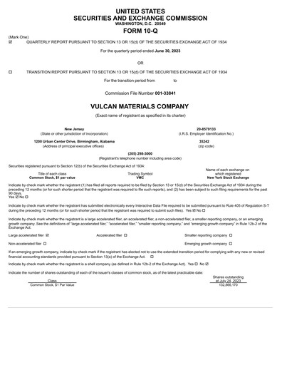 Thumbnail Vulcan Materials Quarterly Report 2023-q2