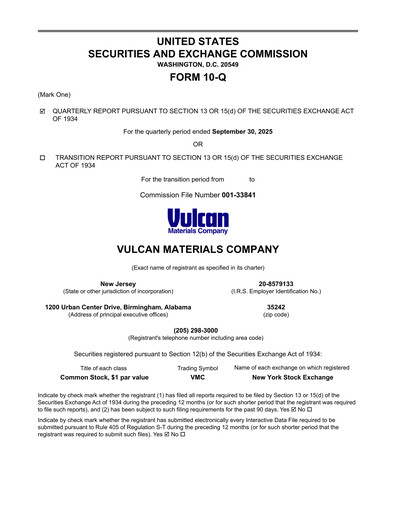 Thumbnail Vulcan Materials Quarterly Report 2025-q3