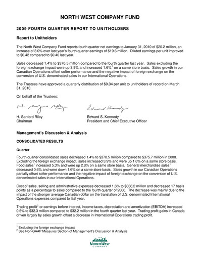 Thumbnail The North West Company Quarterly Report 2009-q4