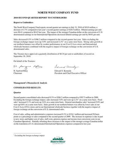 Thumbnail The North West Company Quarterly Report 2010-q2