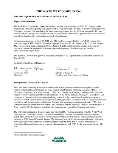 Thumbnail The North West Company Quarterly Report 2011-q1
