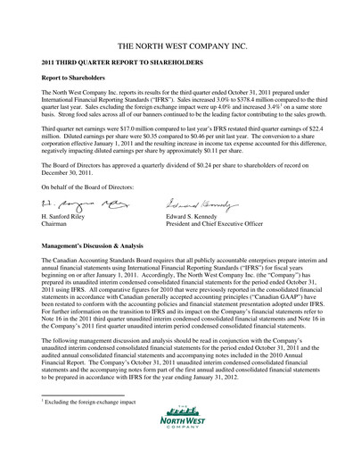 Thumbnail The North West Company Quarterly Report 2011-q3
