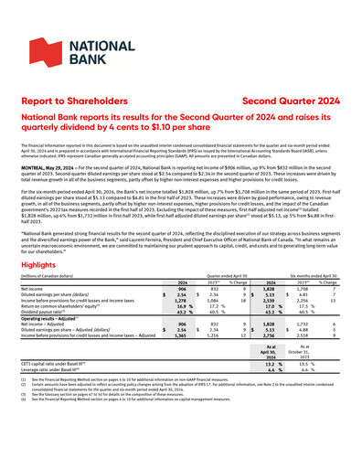 Thumbnail National Bank of Canada
 Quarterly Report 2024-q2